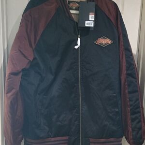 Harley-Davidson Men's Black and Burgundy Bomber Jacket
